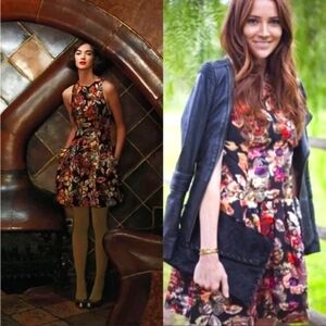 Anthropologie Leifsdottir Womens Dress Size 8 Adelita Metallic Floral